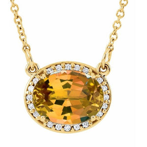 1/100 CTW Oval Natural Aquamarine and Diamond Necklace Crafted in 14K Gold