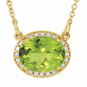 1/100 CTW Oval Natural Aquamarine and Diamond Necklace Crafted in 14K Gold