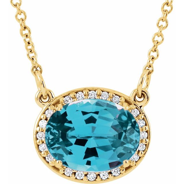 1/100 CTW Oval Natural Aquamarine and Diamond Necklace Crafted in 14K Gold