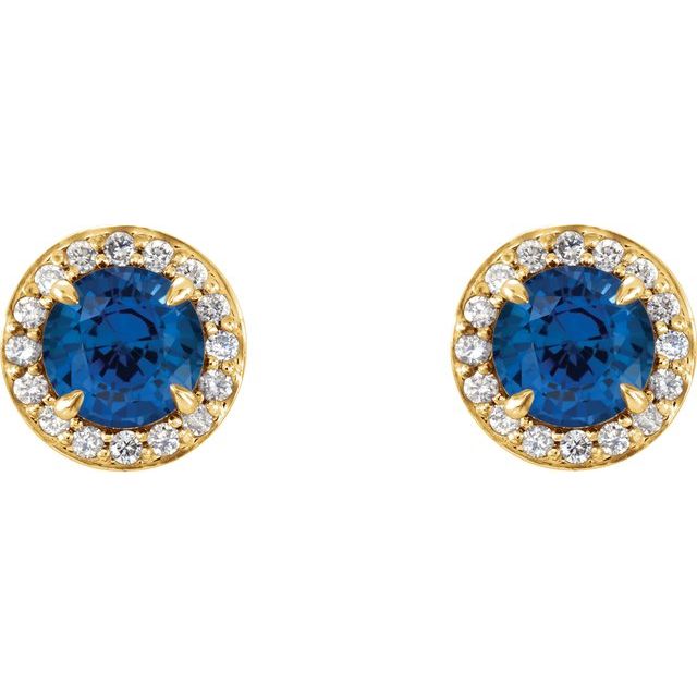 14K White 5 mm Lab-Grown Blue Sapphire & 1/8 CTW Natural Diamond Earrings