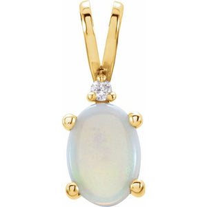 14K White Gold Opal Cabochon Pendant with .01 CT Diamond