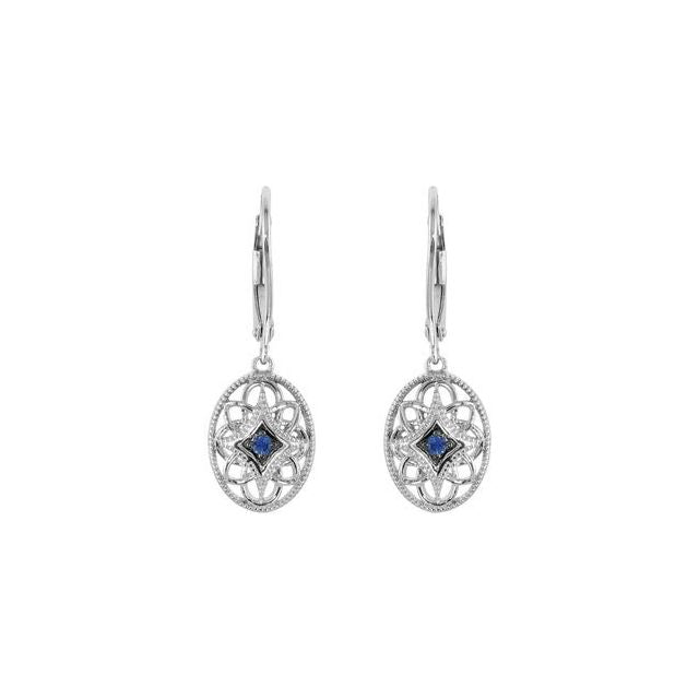 Sterling Silver Lever Back Earrings with Natural Blue Sapphires