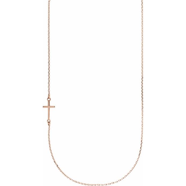 14K Gold Off-Center Sideways Cross Necklace