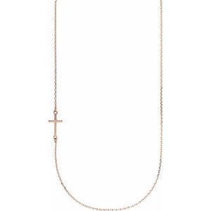 14K Gold Off-Center Sideways Cross Necklace