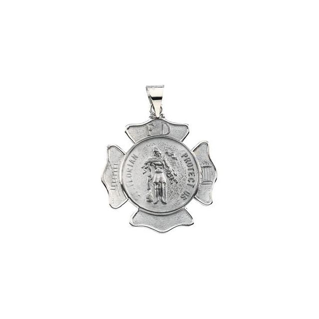 Sterling Silver 25 mm St. Florian Medal Necklace - 24 Inch Chain