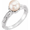 14K White Gold Cultured Pearl & Diamond Vintage Ring – Elegant Design