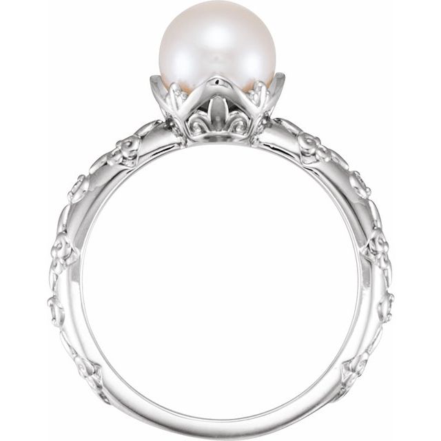 14K White Gold Cultured Pearl & Diamond Vintage Ring – Elegant Design