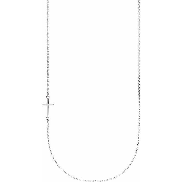 14K Gold Off-Center Sideways Cross Necklace