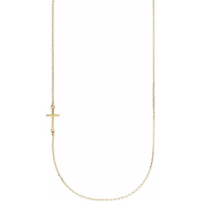 14K Gold Off-Center Sideways Cross Necklace