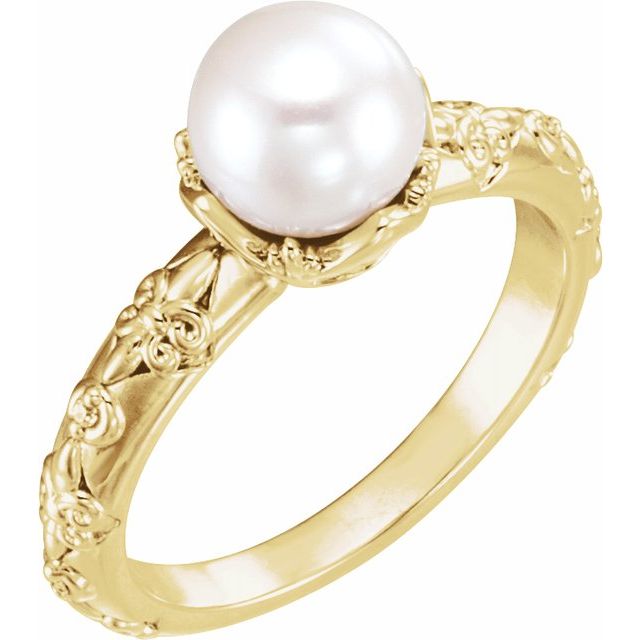 14K White Gold Cultured Pearl & Diamond Vintage Ring – Elegant Design