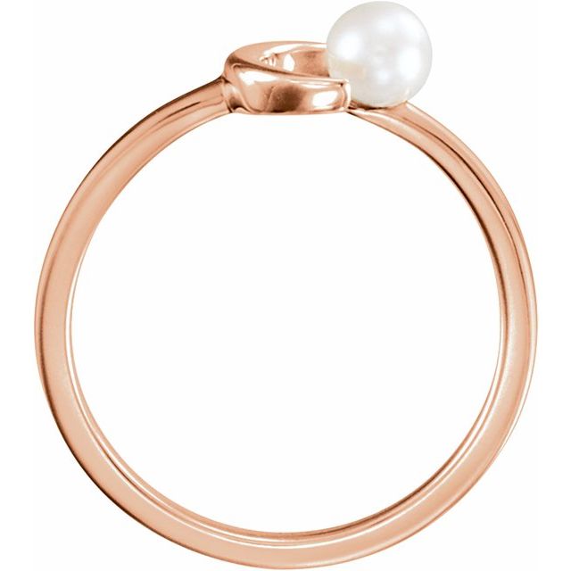 14K White Cultured White Freshwater Pearl Crescent Moon Ring