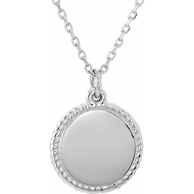 14K Gold Engravable Round Rope Pendant