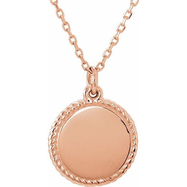 14K Gold Engravable Round Rope Pendant