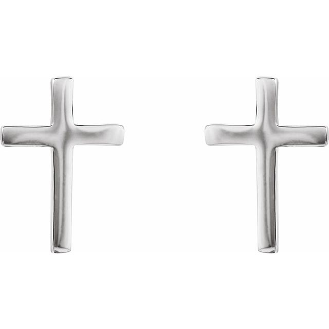 14K White Gold Cross Earring – 7.5 mm Polished Design