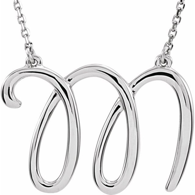 14K White Gold, 17.7x15.9 mm Initial D Script Necklace