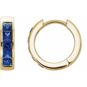 Lab-Grown Blue Sapphire Hoop Earrings in 14K Gold, Platinum & Silver