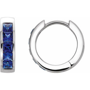 Lab-Grown Blue Sapphire Hoop Earrings in 14K Gold, Platinum & Silver
