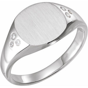 14K Gold Natural Diamond Signet Ring - Options Available