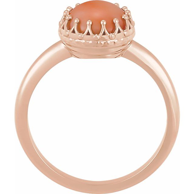 14K White 6 mm Natural Pink Coral Crown Cabochon Ring