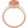 14K White 6 mm Natural Pink Coral Crown Cabochon Ring