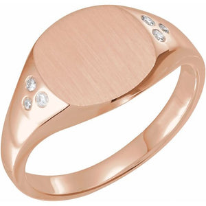 14K Gold Natural Diamond Signet Ring - Options Available