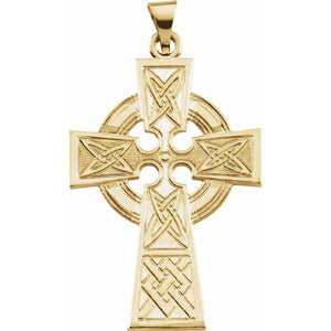 14K Yellow Gold Celtic Cross Pendant - Intricate Design, 33x23 mm