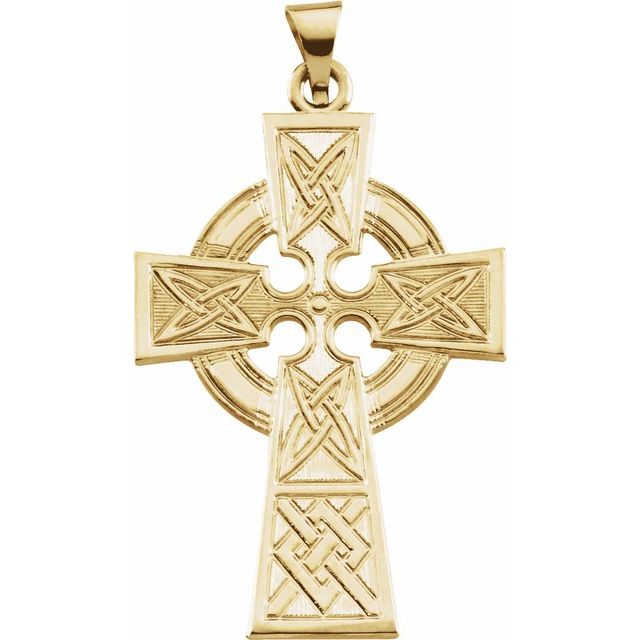 14K Yellow Gold Celtic Cross Pendant - Elegant Design 33x23 mm