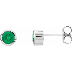 Lab-Grown Ruby & Emerald Round Earrings with Friction Backs in 14K Gold, Platinum & Sterling Silver