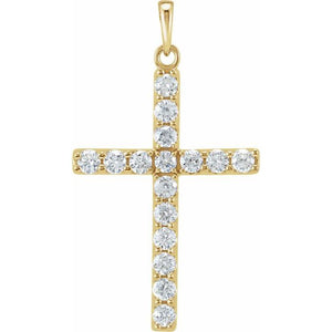 14K Gold Natural Diamond Cross Pendant