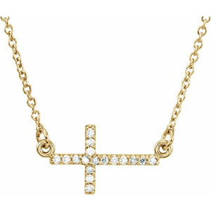 Platinum Diamond Sideways Cross Necklace - Options Available