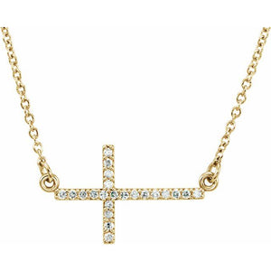 Platinum Diamond Sideways Cross Necklace - Options Available