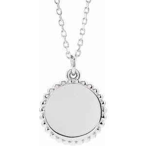 Engravable Round Beaded Necklace in 14K Gold, 18K Gold, Sterling Silver and Platinum