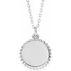 14K White Gold Engravable 15.3x11.7 mm Beaded Disc Necklace