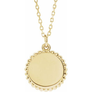 Engravable Round Beaded Necklace in 14K Gold, 18K Gold, Sterling Silver and Platinum