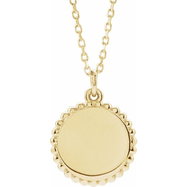 14K Gold Engravable Round Beaded Pendant