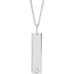 14K Gold .03 Ct Natural Diamond Engravable Bar Necklace