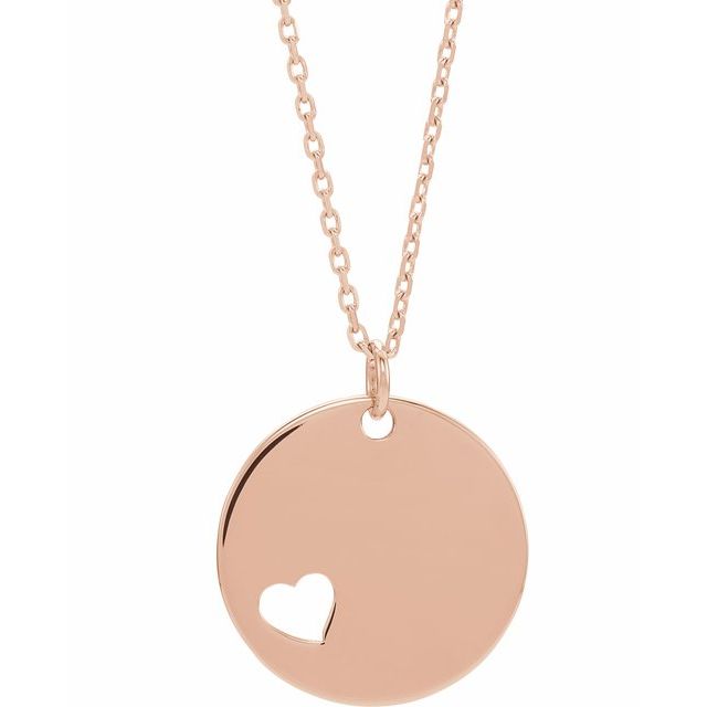 14K Gold Pierced Heart Engravable Disc Pendant