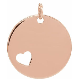 14K Gold Pierced Heart Engravable Disc Pendant