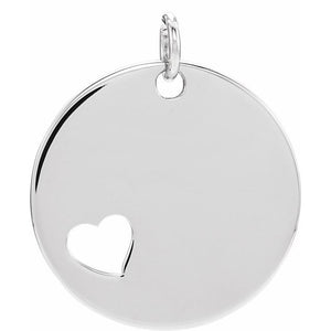14K Gold Pierced Heart Engravable Disc Pendant