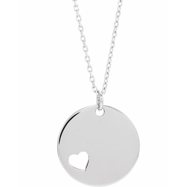 14K Gold Pierced Heart Engravable Disc Pendant