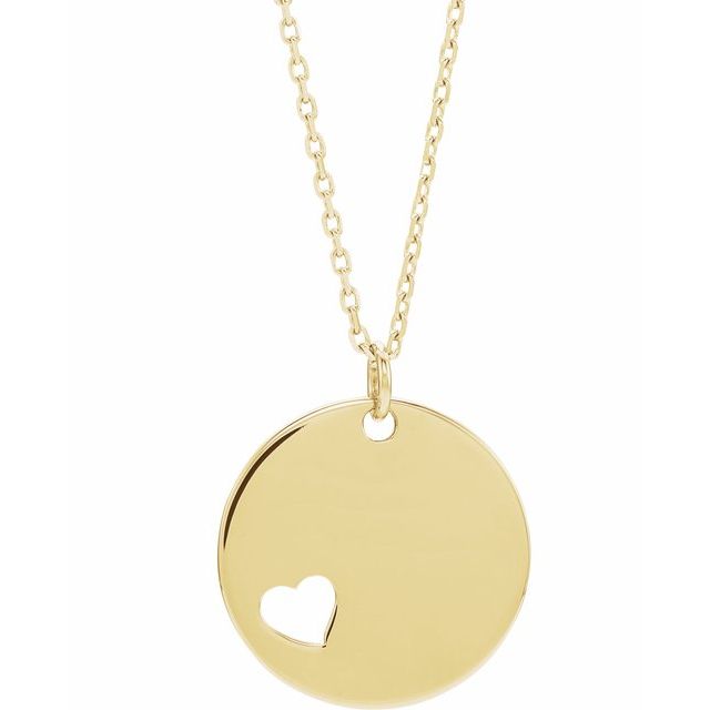 14K Gold Pierced Heart Engravable Disc Pendant