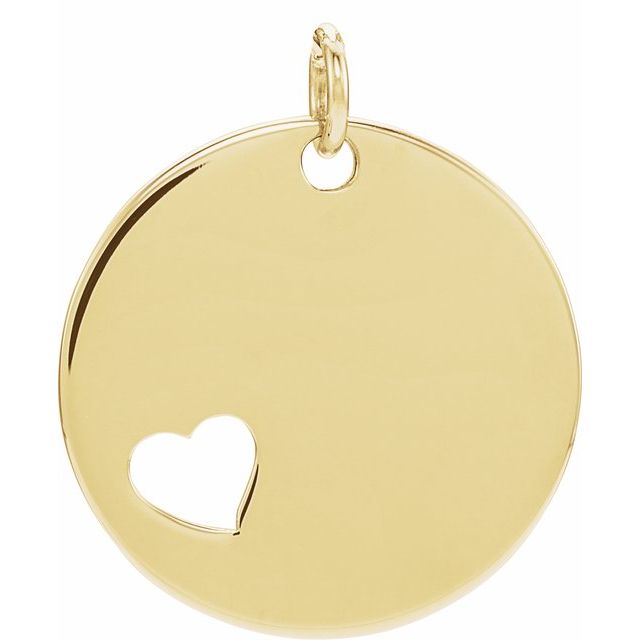 14K Gold Pierced Heart Engravable Disc Pendant