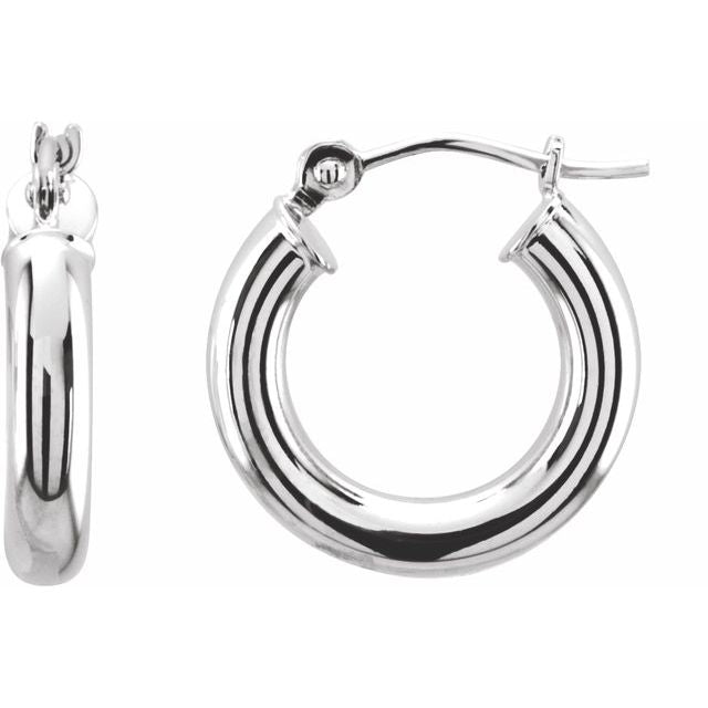 14K White Gold 15 mm Polished Tube Hoop Earrings