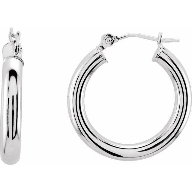 14K White Gold 15 mm Polished Tube Hoop Earrings