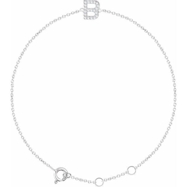 14K White Gold, 6-7 Inch Natural Diamond Initial A Bracelet