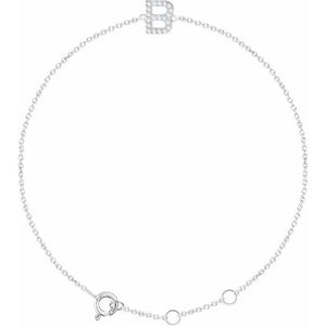 14K White Gold, 6-7 Inch Natural Diamond Initial A Bracelet