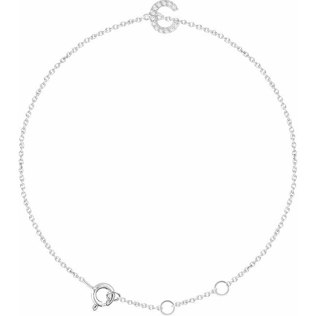 14K White Gold, 6-7 Inch Natural Diamond Initial A Bracelet