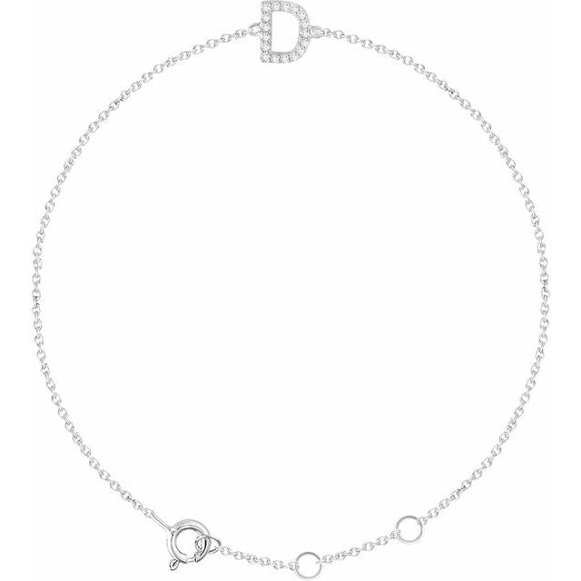 14K White Gold, 6-7 Inch Natural Diamond Initial A Bracelet