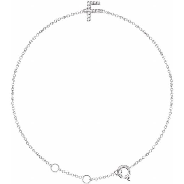 14K White Gold, 6-7 Inch Natural Diamond Initial A Bracelet