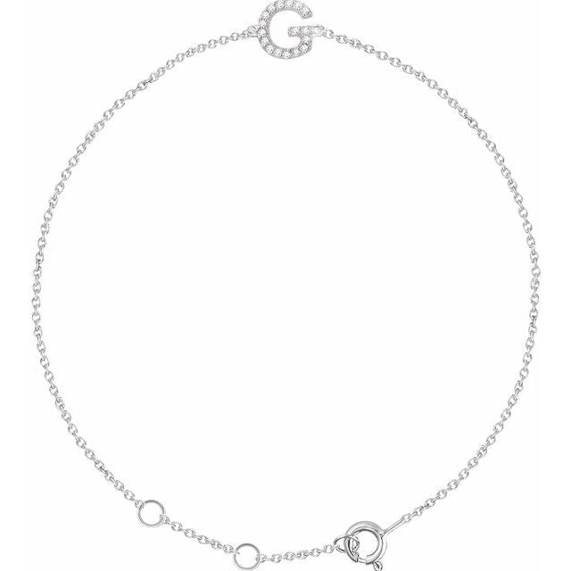 14K White Gold, 6-7 Inch Natural Diamond Initial A Bracelet